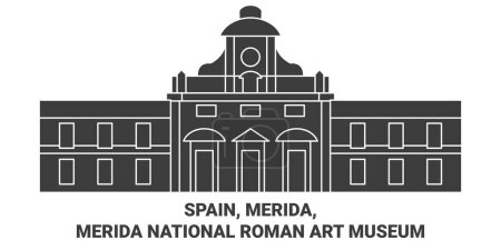 Téléchargez les illustrations : Espagne, Mérida, Mérida Musée national d'art romain illustration vectorielle de ligne de voyage - en licence libre de droit