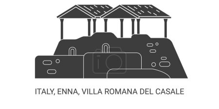 Ilustración de Italia, Enna, Villa Romana Del Casale recorrido hito línea vector ilustración - Imagen libre de derechos