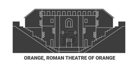 Illustration for France, Orange, Roman Theatre Of Orange, travel landmark line vector illustration - Royalty Free Image