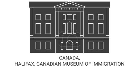 Téléchargez les illustrations : Canada, Halifax, Musée canadien de l'immigration illustration vectorielle de ligne historique de voyage - en licence libre de droit