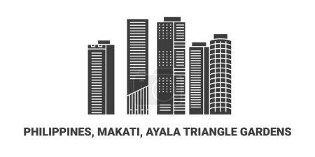 Illustration for Philippines, Makati, Ayala Triangle Gardens travel landmark line vector illustration - Royalty Free Image