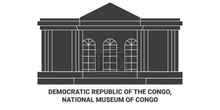 Téléchargez les illustrations : République démocratique du Congo, Musée national du Congo illustration vectorielle de ligne de voyage historique - en licence libre de droit