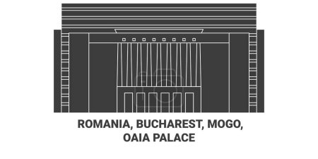 Téléchargez les illustrations : Roumanie, Bucarest, Mogo, Oaia Palace illustration vectorielle de ligne de voyage - en licence libre de droit
