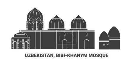 Ilustración de Uzbekistán, Mezquita de Bibikhanym, ilustración de vector de línea de referencia de viaje - Imagen libre de derechos