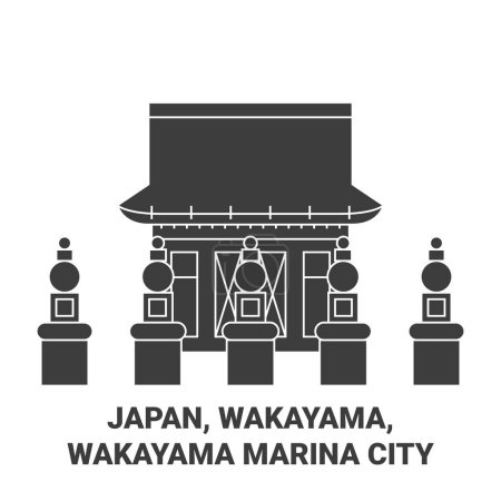 Ilustración de Japón, Wakayama, Wakayama Marina City viaje hito línea vector ilustración - Imagen libre de derechos