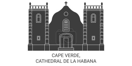 Illustration for Cape Verde, Cathedral De La Habana travel landmark line vector illustration - Royalty Free Image