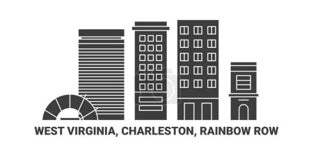 Ilustración de Estados Unidos, Virginia Occidental, Charleston, Rainbow Row, ilustración de vector de línea de referencia de viaje - Imagen libre de derechos