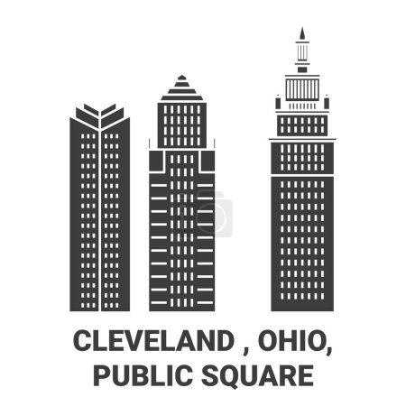 Illustration for United States, Cleveland , Ohio, Public Square travel landmark line vector illustration - Royalty Free Image