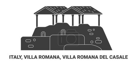 Illustration for Italy, Villa Romana, Villa Romana Del Casale travel landmark line vector illustration - Royalty Free Image