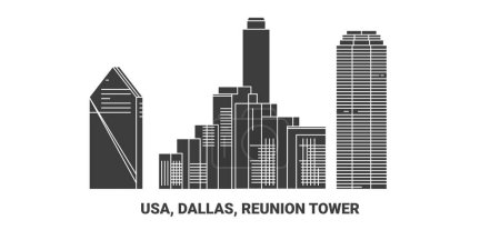 Illustration for Usa, Dallas, Reunion Tower, travel landmark line vector illustration - Royalty Free Image