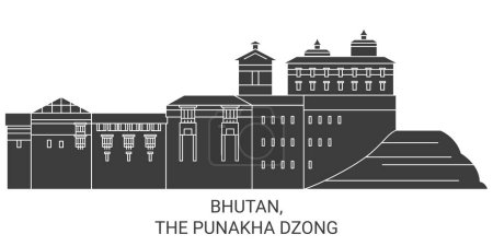 Ilustración de Bután, El Punakha Dzong recorrido hito línea vector ilustración - Imagen libre de derechos