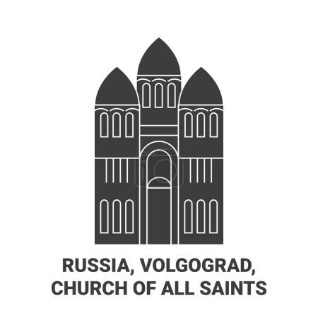 Téléchargez les illustrations : Russie, Volgograd, Eglise de Tous les Saints Voyage illustration vectorielle ligne historique - en licence libre de droit
