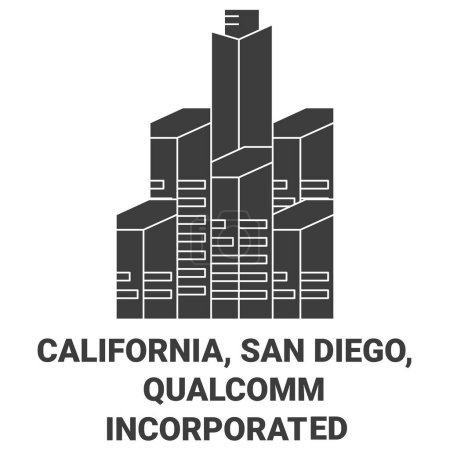 Téléchargez les illustrations : États-Unis, Californie, San Diego, Qualcomm Incorporated travel landmark line vecector illustration - en licence libre de droit