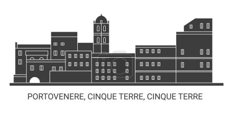 Ilustración de Italia, Portovenere, Cinque Terre, Cinque Terre recorrido hito línea vector ilustración - Imagen libre de derechos