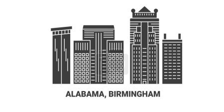 Téléchargez les illustrations : États-Unis, Alabama, Birmingham illustration vectorielle de ligne de voyage historique - en licence libre de droit