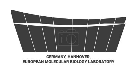 Téléchargez les illustrations : Allemagne, Hanovre, Laboratoire européen de biologie moléculaire illustration vectorielle de ligne de voyage - en licence libre de droit