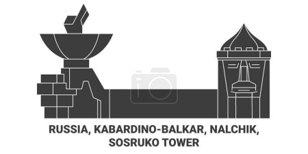 Illustration for Russia, Kabardinobalkar, Nalchik, Sosruko Tower travel landmark line vector illustration - Royalty Free Image