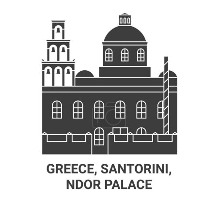 Téléchargez les illustrations : Grèce, Santorin, Palais Sndor illustration vectorielle de ligne de voyage - en licence libre de droit