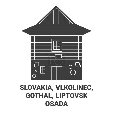Illustration for Slovakia, Vlkolinec, Gothal Liptovsk Osada travel landmark line vector illustration - Royalty Free Image
