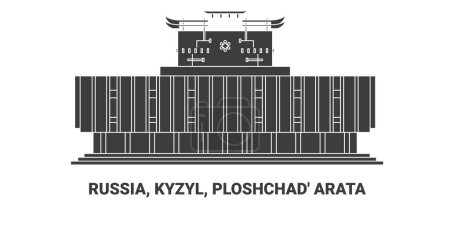 Téléchargez les illustrations : Russie, Kyzyle, Plochtchad Arata, illustration vectorielle de ligne de repère de voyage - en licence libre de droit