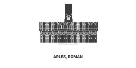 Téléchargez les illustrations : France, Arles, Monument Romain illustration vectorielle de ligne de voyage - en licence libre de droit