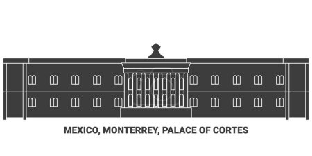 Illustration for Mexico, Monterrey, Palace Of Cortes travel landmark line vector illustration - Royalty Free Image