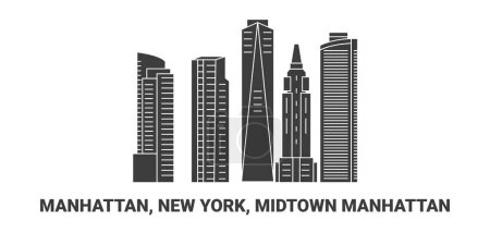 Téléchargez les illustrations : États-Unis, Manhattan, New York, Midtown Manhattan, illustration vectorielle de ligne de repère de voyage - en licence libre de droit