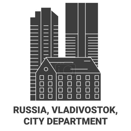 Téléchargez les illustrations : Russie, Vladivostok, illustration vectorielle de ligne de voyage du département de la ville - en licence libre de droit