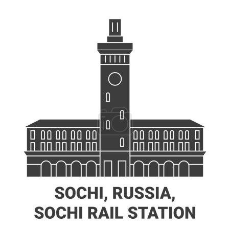 Ilustración de Rusia, Sochi, estación de tren de Sochi recorrido hito línea vector ilustración - Imagen libre de derechos