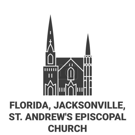 Illustration for United States, Florida, Jacksonville, St. Andrews Episcopal Church travel landmark line vector illustration - Royalty Free Image