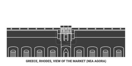 Téléchargez les illustrations : Grèce, Rhodes, Vue Du Marché Illustration vectorielle de ligne de voyage Nea Agora - en licence libre de droit