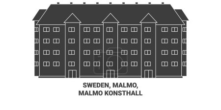 Téléchargez les illustrations : Suède, Malmo, Malmo Illustration vectorielle de ligne de voyage Konsthall - en licence libre de droit