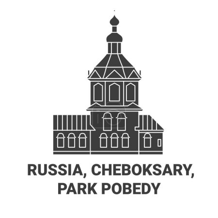 Téléchargez les illustrations : Russie, Cheboksary, Parc Pobedy Voyage illustration vectorielle ligne historique - en licence libre de droit