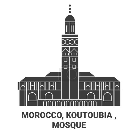 Ilustración de Marruecos, Koutoubia, Ilustración de vector de línea de viaje de mezquita - Imagen libre de derechos