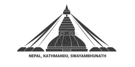 Ilustración de Nepal, Katmandú, Swayambhunath, ilustración de vectores de línea de referencia de viaje - Imagen libre de derechos