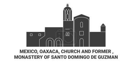 Ilustración de México, Oaxaca, Iglesia y ex, Monasterio de Santo Domingo De Guzmán recorrido hito línea vector ilustración - Imagen libre de derechos