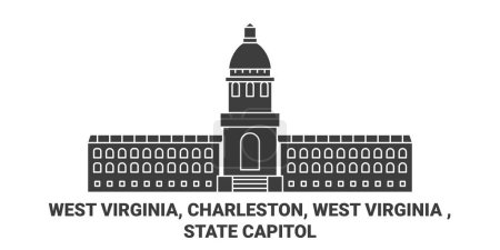 Ilustración de Estados Unidos, Virginia Occidental, Charleston, Virginia Occidental, Capitolio Estatal de viaje hito línea vector ilustración - Imagen libre de derechos