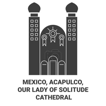 Ilustración de México, Acapulco, Nuestra Señora de la Soledad Catedral de viaje hito línea vector ilustración - Imagen libre de derechos