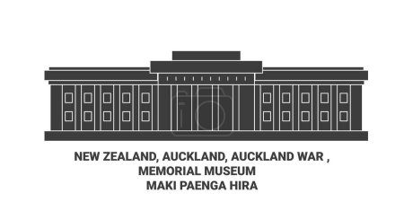 Ilustración de Nueva Zelanda, Auckland, Guerra de Auckland, Memorial Museum Tmaki Paenga Hira viaje hito línea vector ilustración - Imagen libre de derechos
