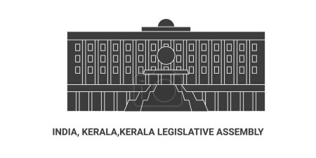 Téléchargez les illustrations : Inde, Kerala, Kerala Assemblée législative, illustration vectorielle de ligne historique de voyage - en licence libre de droit