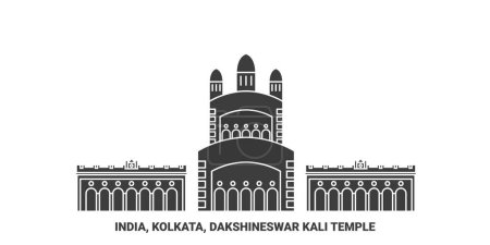 Téléchargez les illustrations : Inde, Kolkata, Dakshineswar Kali Temple Voyage illustration vectorielle ligne historique - en licence libre de droit