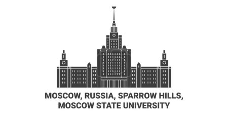Ilustración de Rusia, Moscú, Sparrow Hills, Moscú Universidad Estatal de viaje hito línea vector ilustración - Imagen libre de derechos