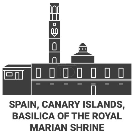 Téléchargez les illustrations : Espagne, Îles Canaries, Basilique du Sanctuaire Royal Marial illustration vectorielle de ligne de voyage - en licence libre de droit
