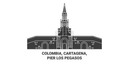 Ilustración de Colombia, Cartagena, Pier Los Pegasos recorrido hito línea vector ilustración - Imagen libre de derechos
