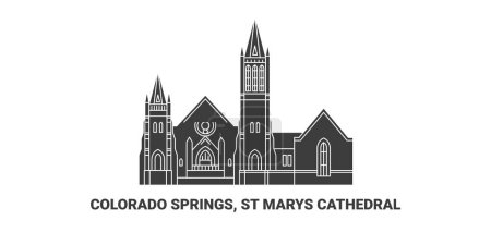 Téléchargez les illustrations : Usa, Colorado Springs, St. Marys Cathédrale illustration vectorielle de ligne de voyage - en licence libre de droit