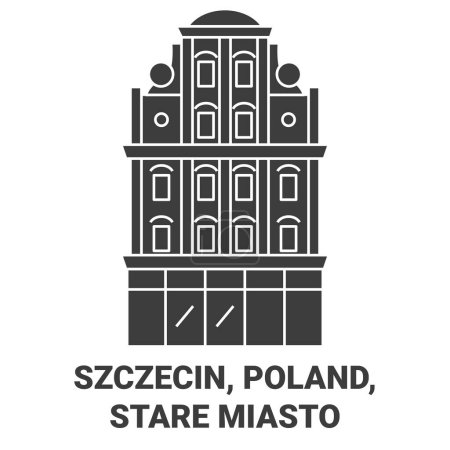 Illustration for Poland, Szczecin, Stare Miasto travel landmark line vector illustration - Royalty Free Image
