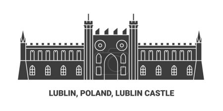Téléchargez les illustrations : Pologne, Lublin, Château de Lublin, illustration vectorielle de ligne de repère de voyage - en licence libre de droit