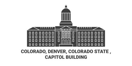 Téléchargez les illustrations : États-Unis, Colorado, Denver, Colorado State, Capitol Building travel landmark line vecector illustration - en licence libre de droit