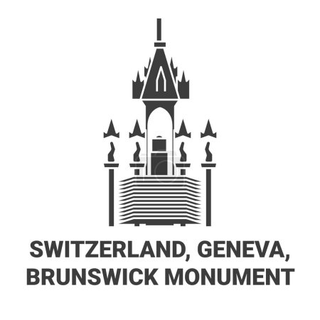 Téléchargez les illustrations : Suisse, Genève, Brunswick Illustration vectorielle de ligne de voyage du monument - en licence libre de droit