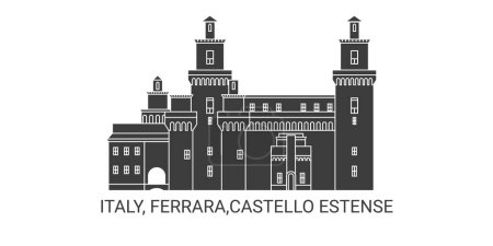 Ilustración de Italia, Ferrara, Castello Estense, ilustración del vector de línea hito de viaje - Imagen libre de derechos